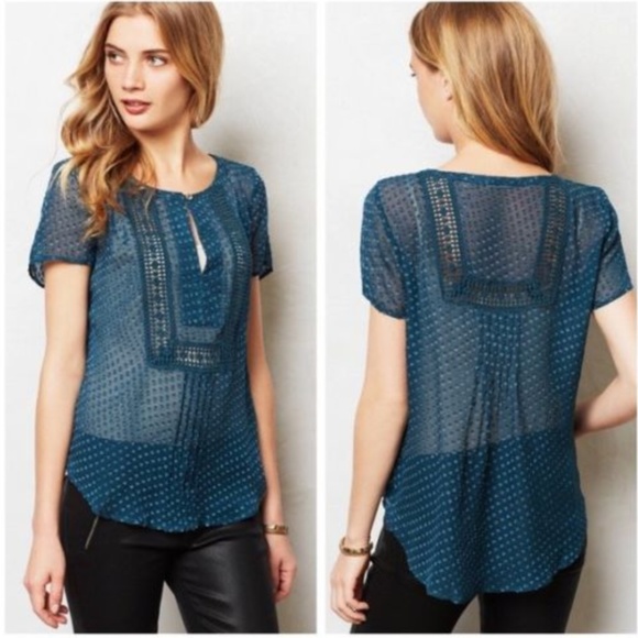 Anthropologie Tops - Anthropologie Meadow Rue Grassland Dot Blouse Teal